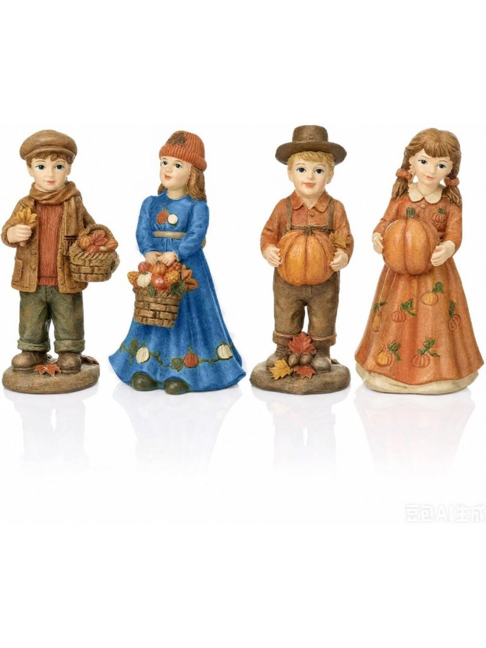 Vintage Fall Figurines Set - 4 Pcs Autumn Home Decor for Cozy Seasonal Vibes